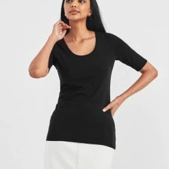 White + Warren Cotton Modal Elbow Sleeve Scoopneck Tee