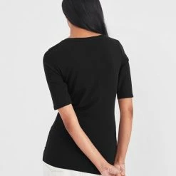 White + Warren Cotton Modal Elbow Sleeve Scoopneck Tee