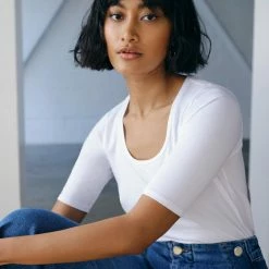 White + Warren Tops + Tees Cotton Modal Elbow Sleeve Scoopneck Tee