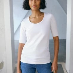 White + Warren Tops + Tees Cotton Modal Elbow Sleeve Scoopneck Tee
