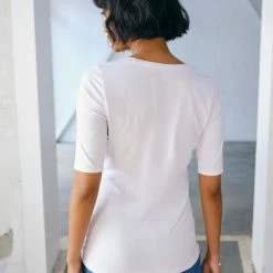 White + Warren Tops + Tees Cotton Modal Elbow Sleeve Scoopneck Tee
