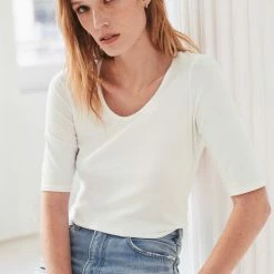 White + Warren Tops + Tees Cotton Modal Elbow Sleeve Scoopneck Tee