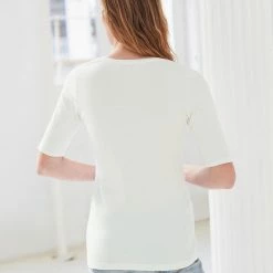 White + Warren Tops + Tees Cotton Modal Elbow Sleeve Scoopneck Tee