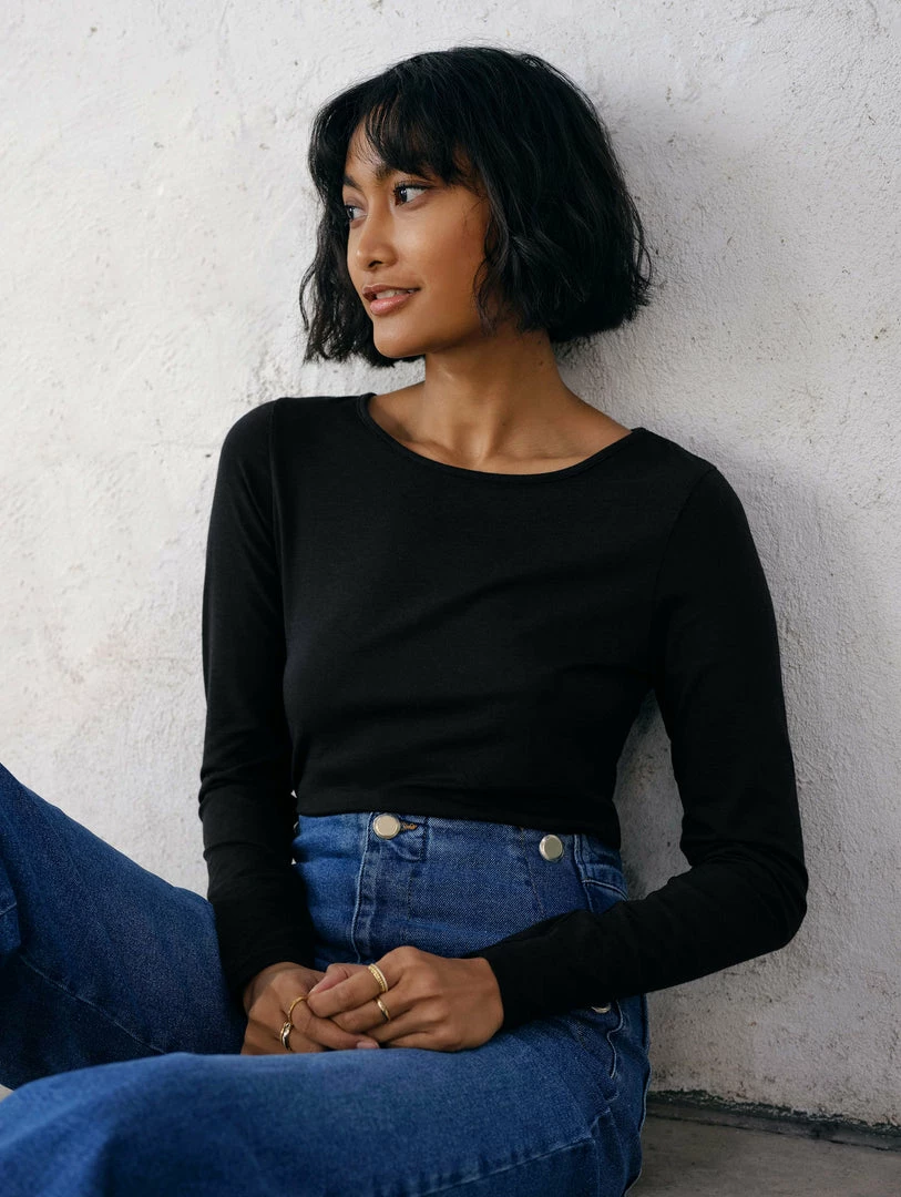 Outlet 👏 White + Warren Tops + Tees Cotton Modal Boatneck Tee 🎁 4 White + Warren Tops + Tees Cotton Modal Boatneck Tee