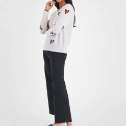 White + Warren Pattern Shop Cashmere Heart Intarsia Sweatshirt