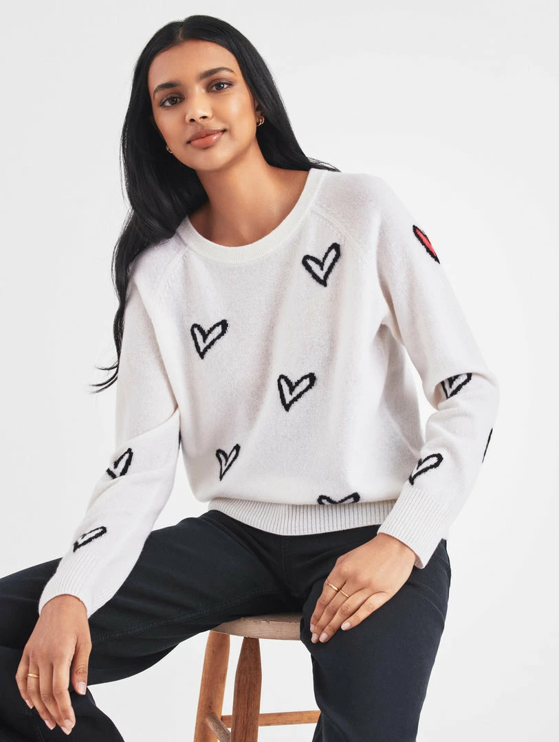 Best Sale 👍 White + Warren Pattern Shop Cashmere Heart Intarsia Sweatshirt ✨ 1 White + Warren Pattern Shop Cashmere Heart Intarsia Sweatshirt