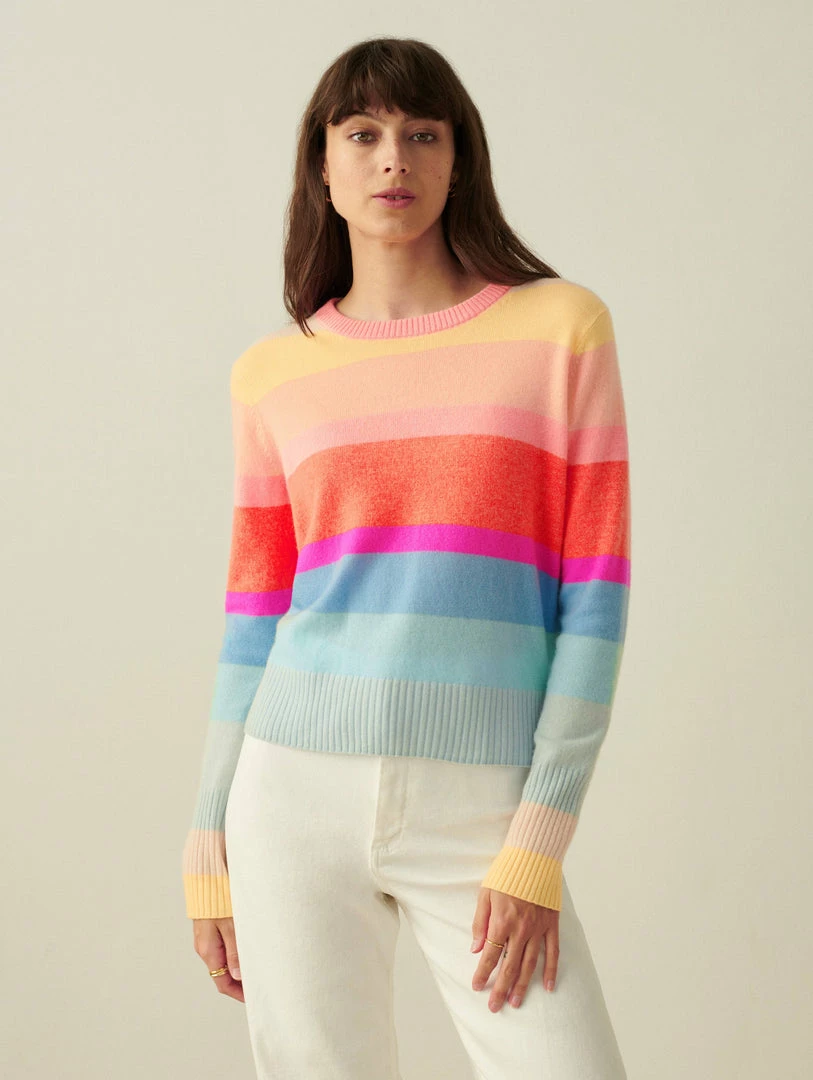 Wholesale 😍 White + Warren Pattern Shop Cashmere Striped Shrunken Crewneck 🔔 1 White + Warren Pattern Shop Cashmere Striped Shrunken Crewneck