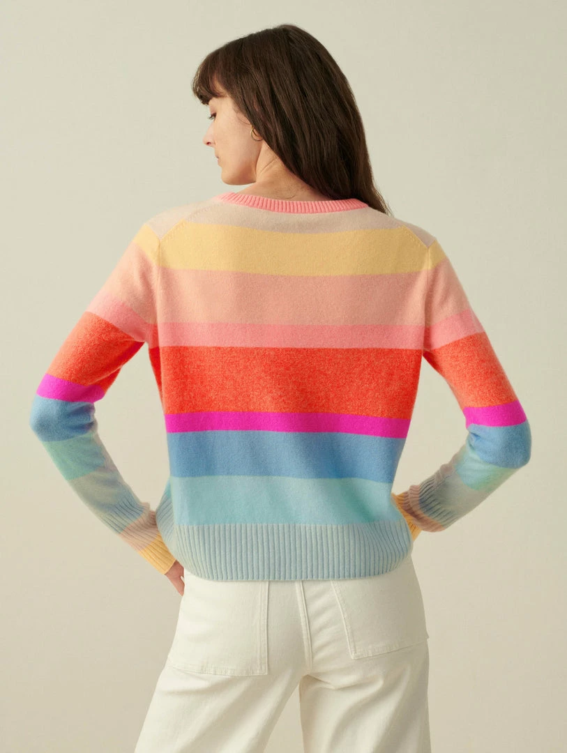 Wholesale 😍 White + Warren Pattern Shop Cashmere Striped Shrunken Crewneck 🔔 5 White + Warren Pattern Shop Cashmere Striped Shrunken Crewneck