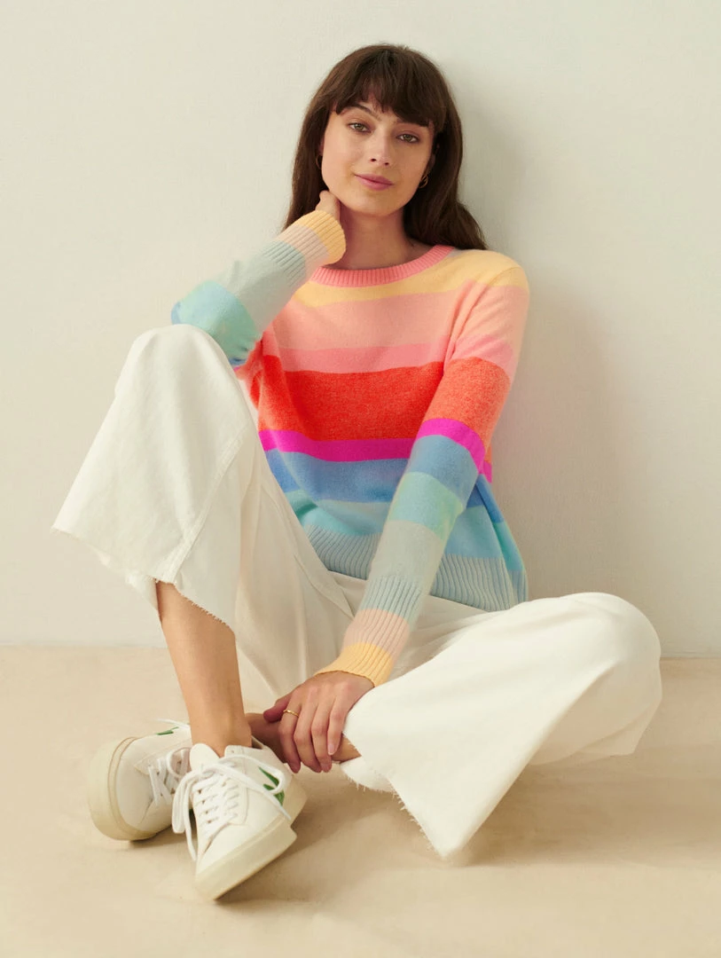 Wholesale 😍 White + Warren Pattern Shop Cashmere Striped Shrunken Crewneck 🔔 4 White + Warren Pattern Shop Cashmere Striped Shrunken Crewneck