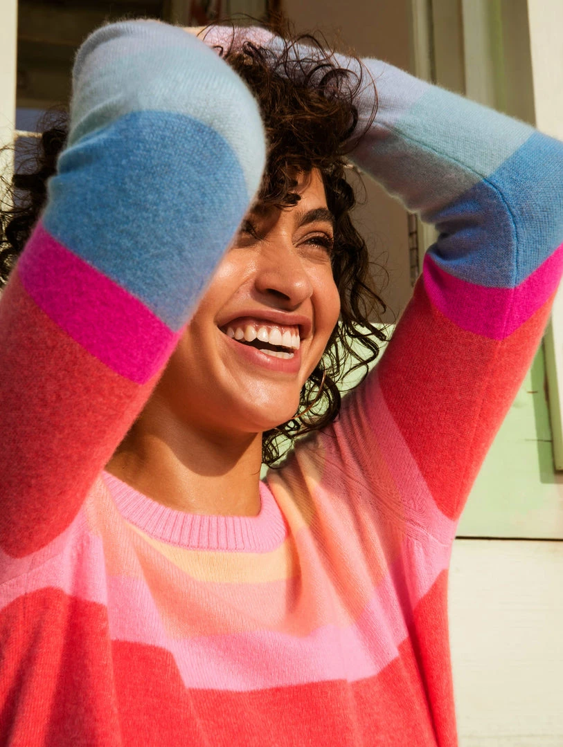 Wholesale 😍 White + Warren Pattern Shop Cashmere Striped Shrunken Crewneck 🔔 3 White + Warren Pattern Shop Cashmere Striped Shrunken Crewneck