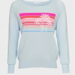 White + Warren Cashmere Sunset Intarsia Off Shoulder Sweatshirt
