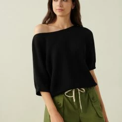 White + Warren Vacation Wardrobe Linen Off Shoulder Tee