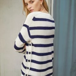 Coupon ✨ White + Warren Cotton Striped Side Button Crewneck ⭐ 5 White + Warren Cotton Striped Side Button Crewneck