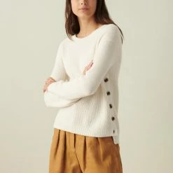 White + Warren Sweaters Cotton Side Button Crewneck