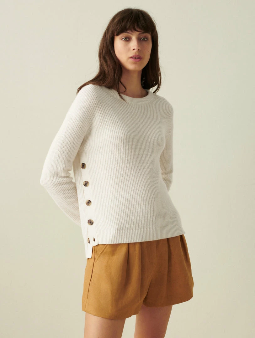 New 🤩 White + Warren Sweaters Cotton Side Button Crewneck ❤️ 2 White + Warren Sweaters Cotton Side Button Crewneck