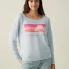 White + Warren Cashmere Sunset Intarsia Off Shoulder Sweatshirt