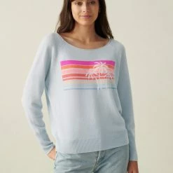White + Warren Cashmere Sunset Intarsia Off Shoulder Sweatshirt