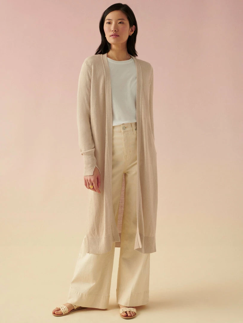 New 👍 White + Warren Vacation Wardrobe Linen Long Open Cardigan 👍 1 White + Warren Vacation Wardrobe Linen Long Open Cardigan