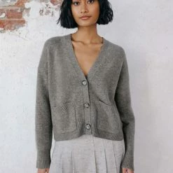 White + Warren Cardigans Cashmere Cropped V Neck Cardigan