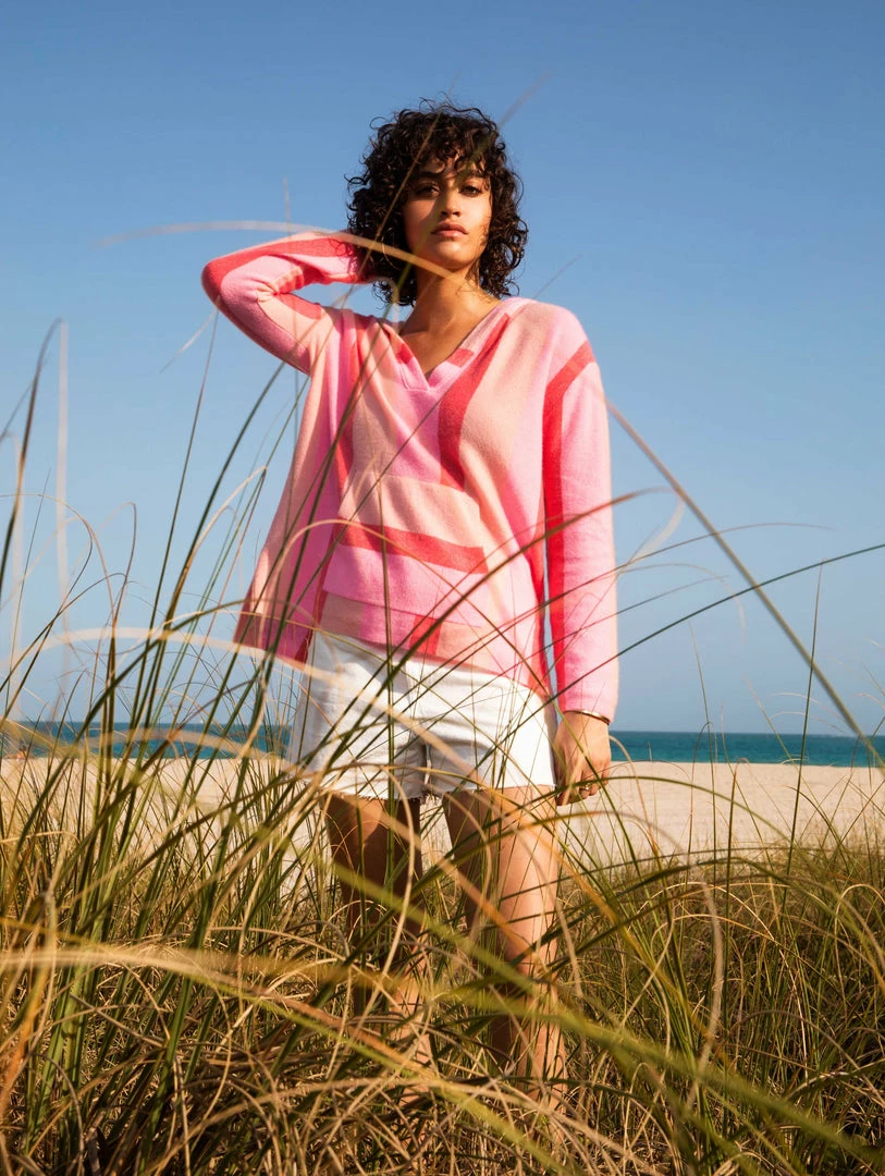 Hot Sale 😉 White + Warren Cashmere Striped Baja Hoodie Best-Sellers 😍 3 White + Warren Cashmere Striped Baja Hoodie Best-Sellers