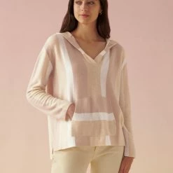 White + Warren Cashmere Striped Baja Hoodie