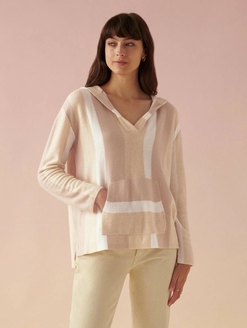 Hot Sale 🔔 White + Warren Cashmere Striped Baja Hoodie 🥰 1 White + Warren Cashmere Striped Baja Hoodie