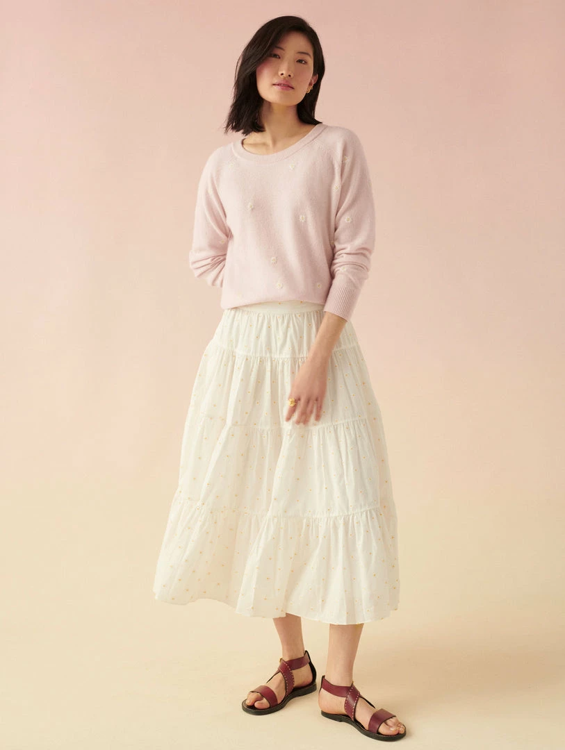 Discount ❤️ White + Warren Cashmere Embroidered Daisy Sweatshirt ❤️ 3 White + Warren Cashmere Embroidered Daisy Sweatshirt