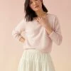 White + Warren Cashmere Embroidered Daisy Sweatshirt