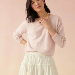 White + Warren Cashmere Embroidered Daisy Sweatshirt