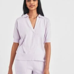 White + Warren Cotton Cashmere Polo Top Sweaters