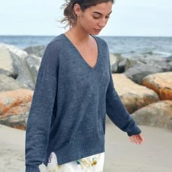 Buy 🥰 White + Warren Linen Easy V Neck 😀 13 White + Warren Linen Easy V Neck