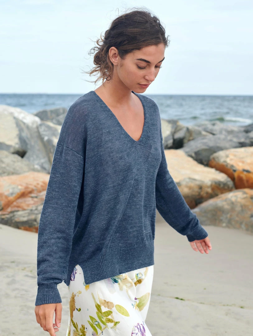 Buy 🥰 White + Warren Linen Easy V Neck 😀 5 White + Warren Linen Easy V Neck