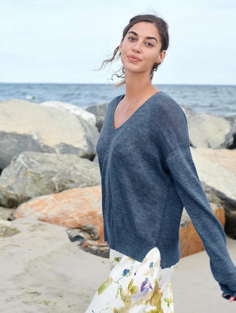 Buy 🥰 White + Warren Linen Easy V Neck 😀 6 White + Warren Linen Easy V Neck