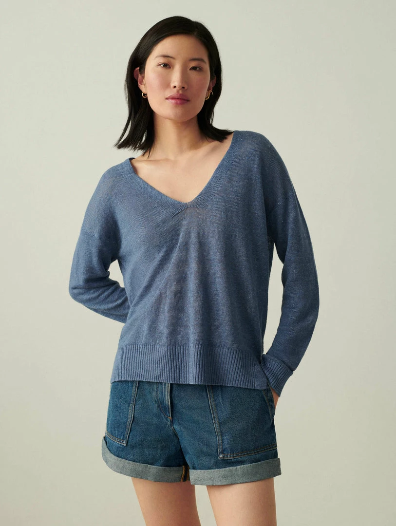 Buy 🥰 White + Warren Linen Easy V Neck 😀 1 White + Warren Linen Easy V Neck