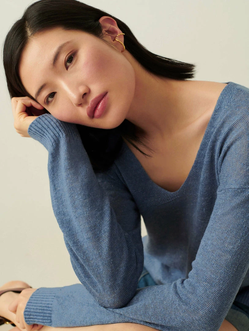 Buy 🥰 White + Warren Linen Easy V Neck 😀 4 White + Warren Linen Easy V Neck