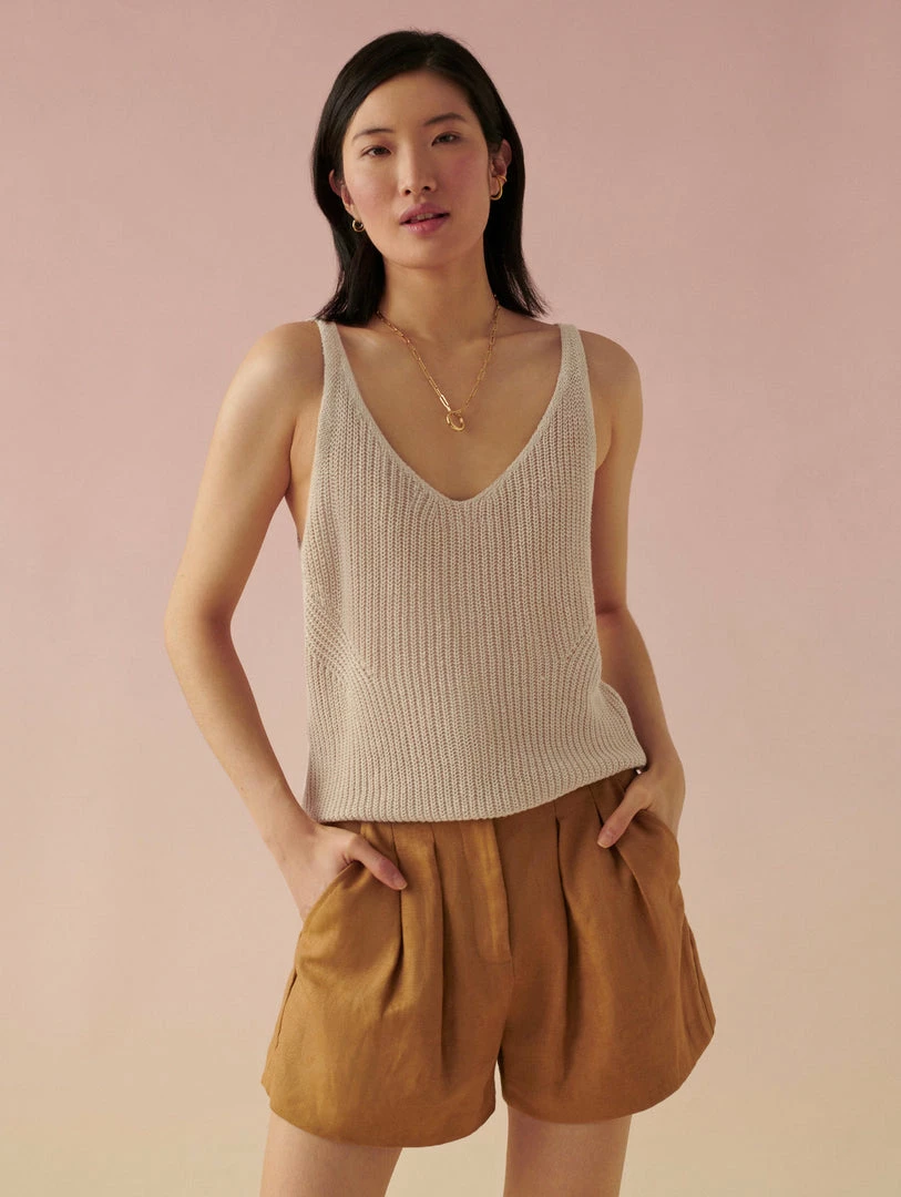 Budget ❤️ White + Warren Linen Ribbed V Neck Tank Vacation Wardrobe 🥰 1 White + Warren Linen Ribbed V Neck Tank Vacation Wardrobe