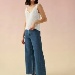 Buy ⌛ White + Warren Linen Ribbed V Neck Tank 🥰 6 White + Warren Linen Ribbed V Neck Tank