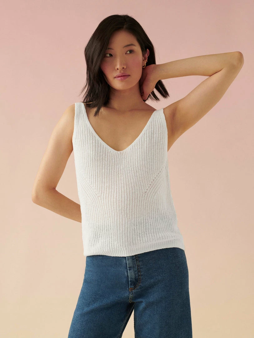 Buy ⌛ White + Warren Linen Ribbed V Neck Tank 🥰 1 White + Warren Linen Ribbed V Neck Tank