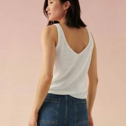 Buy ⌛ White + Warren Linen Ribbed V Neck Tank 🥰 7 White + Warren Linen Ribbed V Neck Tank