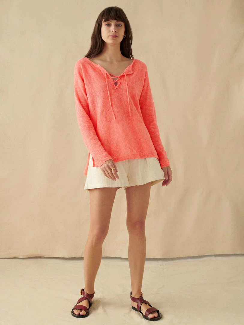 Coupon 👍 White + Warren Linen Slub Lace Up Top ❤️ 1 White + Warren Linen Slub Lace Up Top