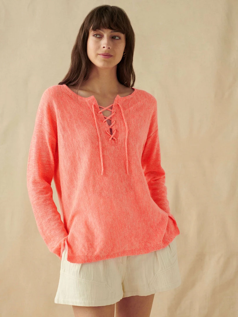 Coupon 👍 White + Warren Linen Slub Lace Up Top ❤️ 2 White + Warren Linen Slub Lace Up Top