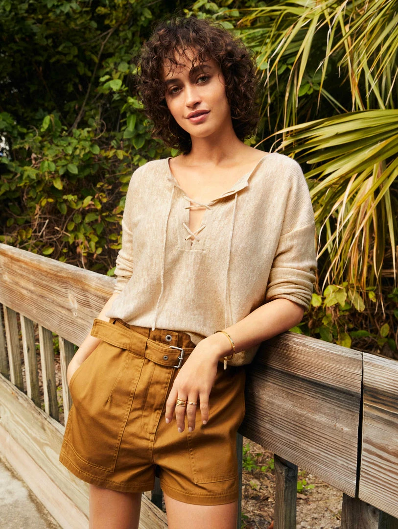 Buy 👏 White + Warren Vacation Wardrobe Linen Slub Lace Up Top 🔔 2 White + Warren Vacation Wardrobe Linen Slub Lace Up Top