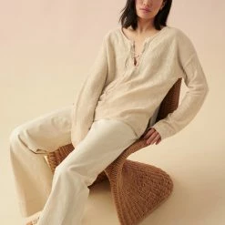 Buy 👏 White + Warren Vacation Wardrobe Linen Slub Lace Up Top 🔔 10 White + Warren Vacation Wardrobe Linen Slub Lace Up Top