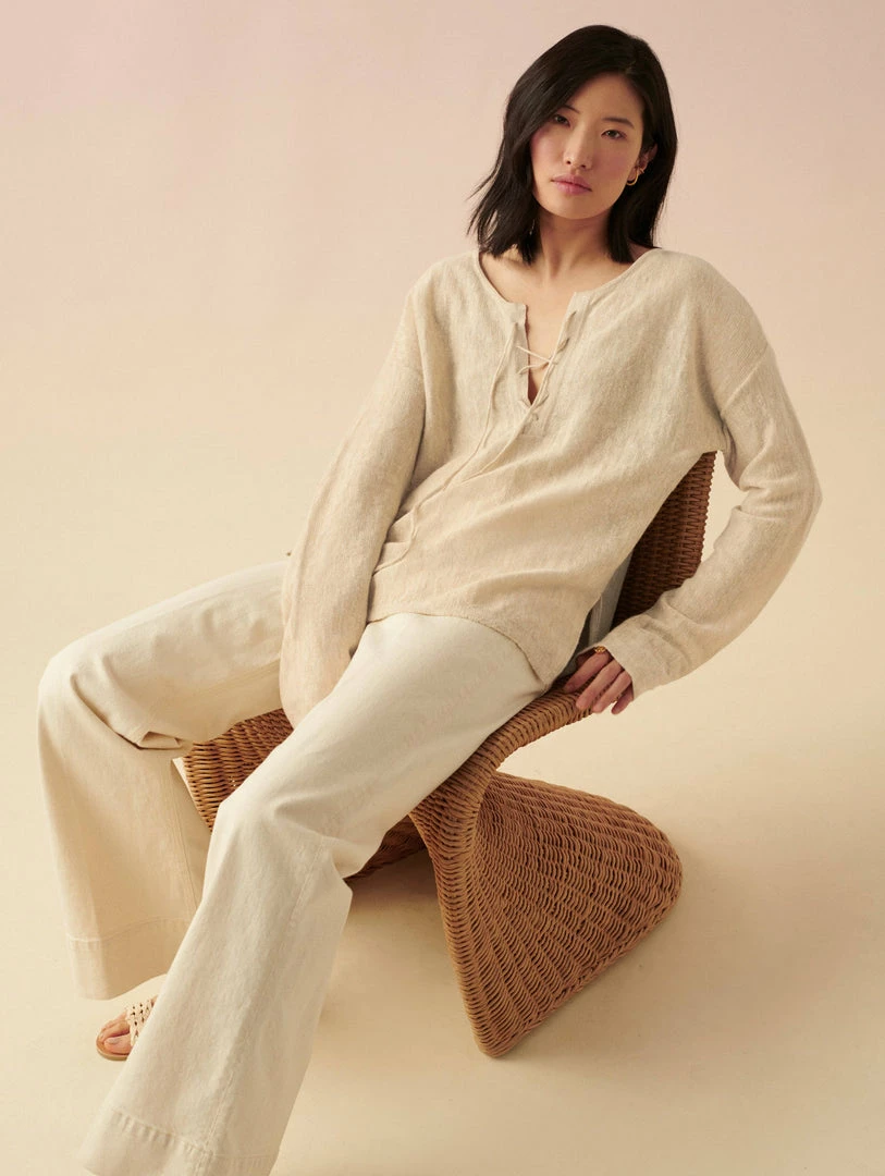 Buy 👏 White + Warren Vacation Wardrobe Linen Slub Lace Up Top 🔔 4 White + Warren Vacation Wardrobe Linen Slub Lace Up Top