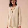 White + Warren Vacation Wardrobe Linen Slub Lace Up Top