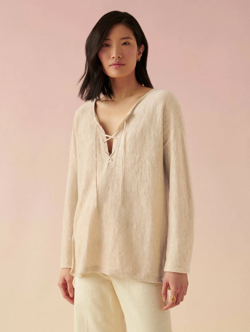 Buy 👏 White + Warren Vacation Wardrobe Linen Slub Lace Up Top 🔔 1 White + Warren Vacation Wardrobe Linen Slub Lace Up Top