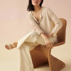 Buy 👏 White + Warren Vacation Wardrobe Linen Slub Lace Up Top 🔔 12 White + Warren Vacation Wardrobe Linen Slub Lace Up Top