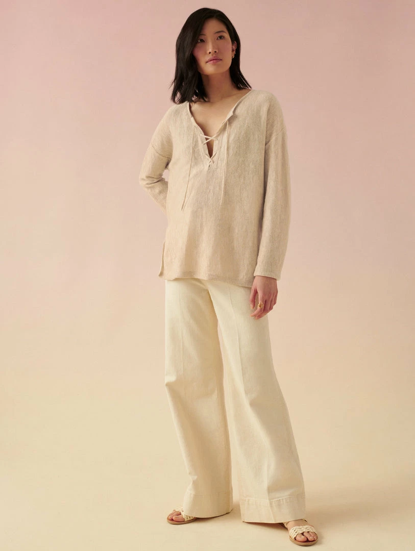 Buy 👏 White + Warren Vacation Wardrobe Linen Slub Lace Up Top 🔔 3 White + Warren Vacation Wardrobe Linen Slub Lace Up Top