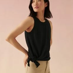 White + Warren Linen Slub Side Tie Tank