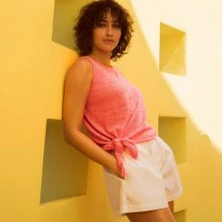 White + Warren Linen Slub Side Tie Tank